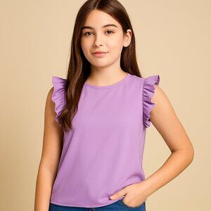 SHEIN Textured Tee Shirt Short Ruffled Sleeve Lilac Teen Size 12-13 Year Old